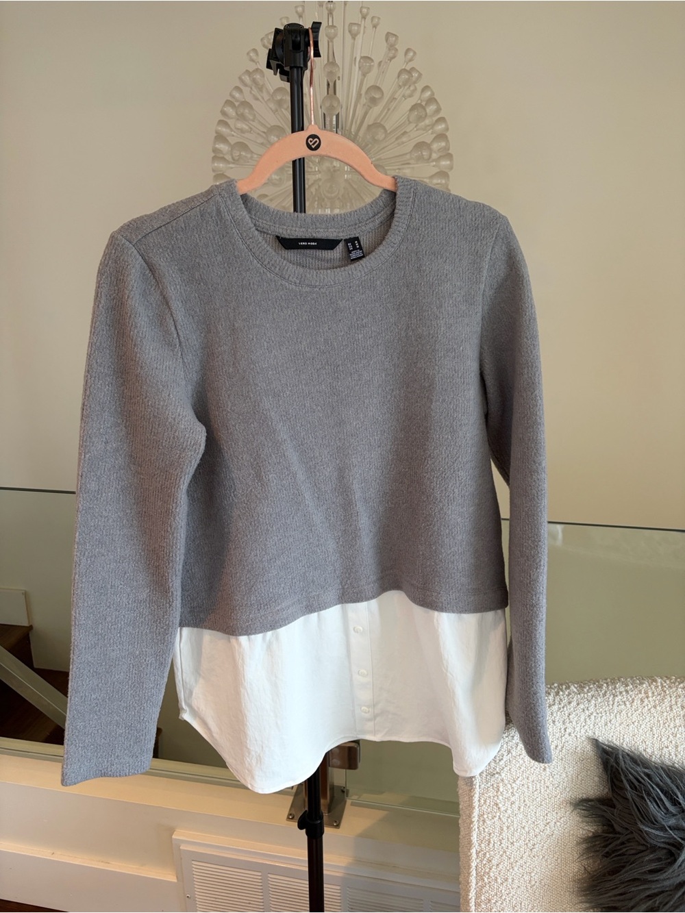 Vero Moda Gray Sweater with White Shirt Hem